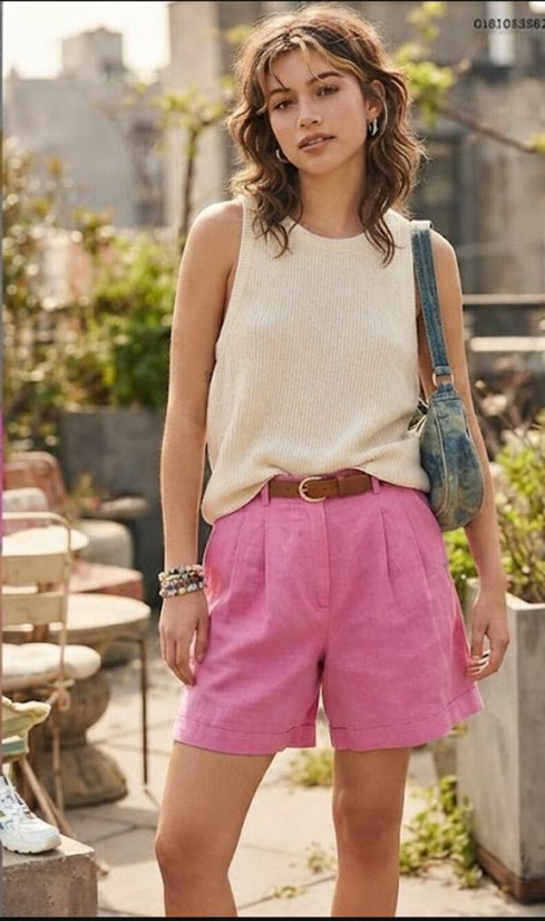 Vintage Giorgio Sant'Angelo Linen Blend Shorts Women's 12 Pink Pleated High Rise